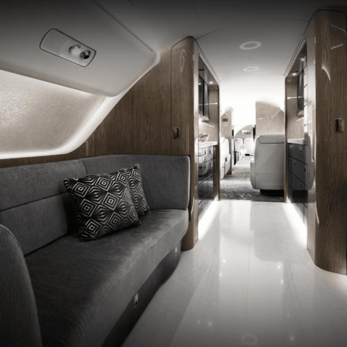 MK Partnair Fleet Private Jet Lineage 1000 Cabin Interior Living room