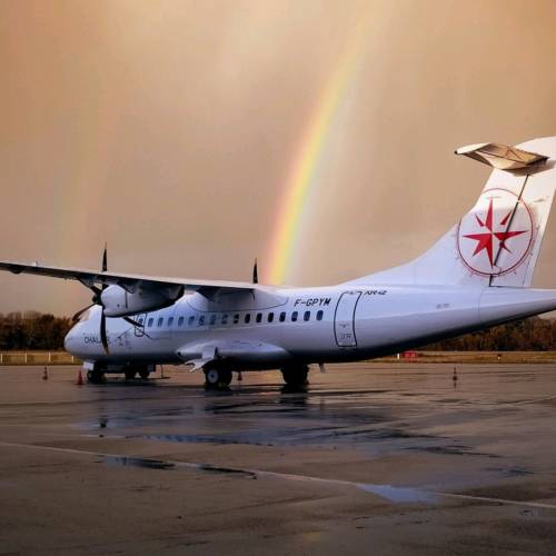 MK Partnair Fleet Airliner ATR 42 Exterior Tarmac Rainbow