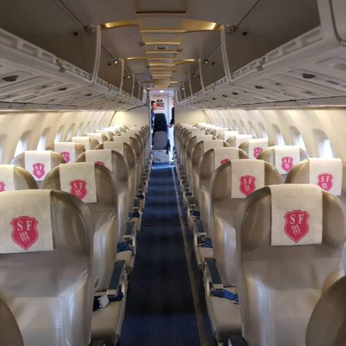 MK Partnair Fleet Airliner ATR 42 Regional Jet Cabin Interior Stade Français Rugby