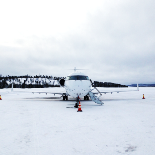 MK Partnair Fleet Private Jet Bombardier Challenger 850 Exterior Tarmac Finland white snow